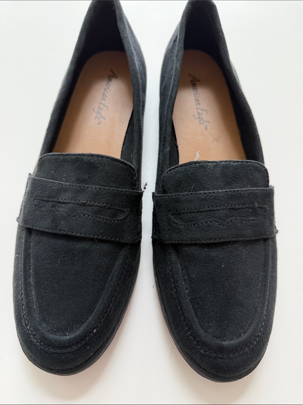 American Eagle Outfitters Black Suede Penny Loafers - Classic Slip-Ons